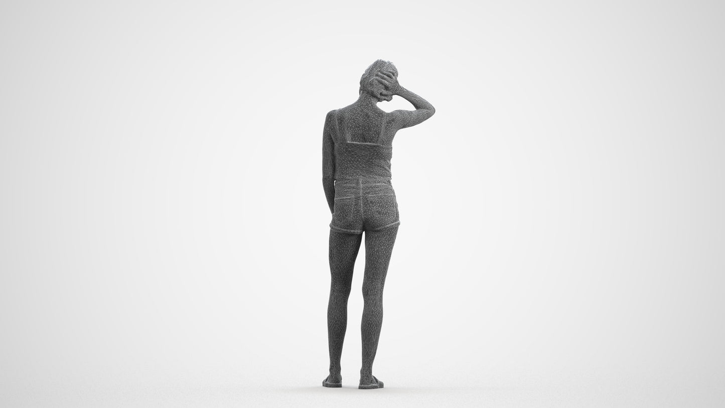 realistic 3D woman casual standing, scanned archviz people for Blender and 3ds Max, wireframe front view