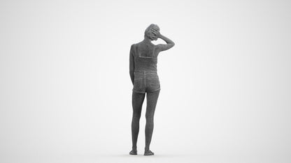 realistic 3D woman casual standing, scanned archviz people for Blender and 3ds Max, wireframe front view
