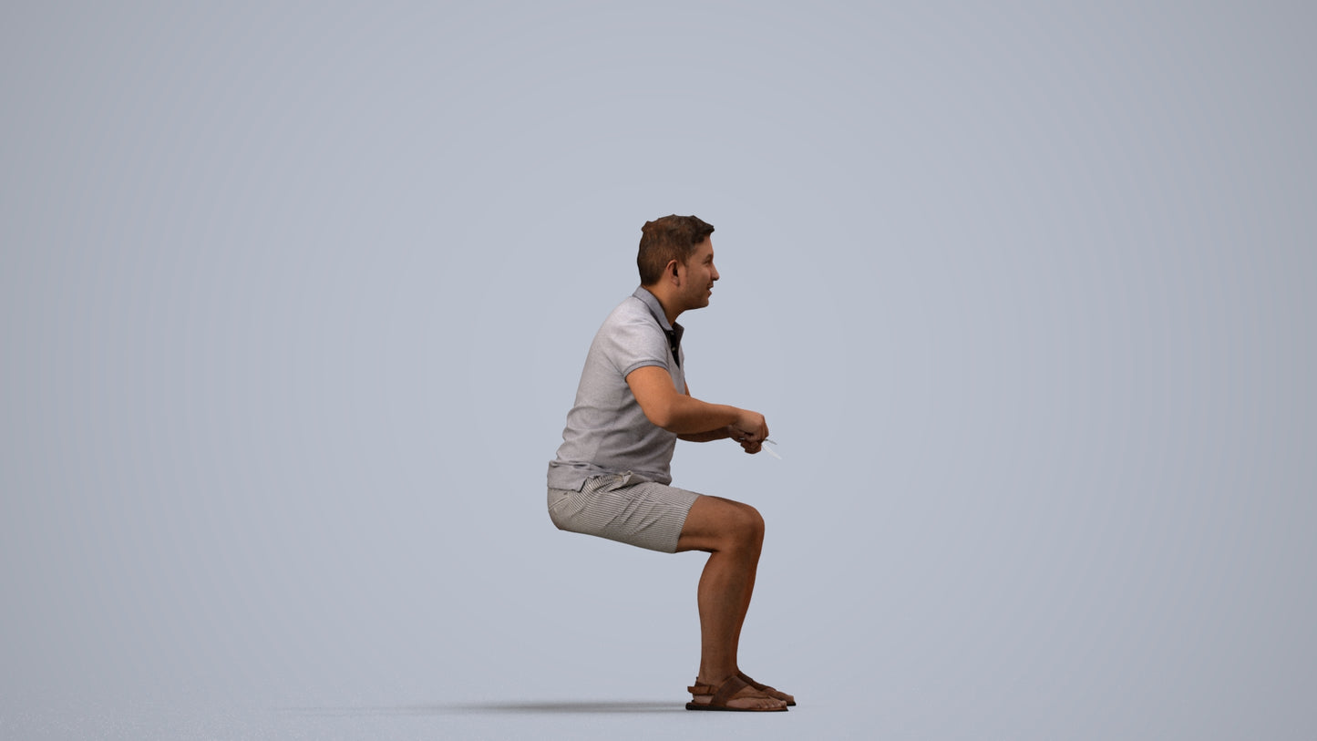 3D scanned man sitting casual, photorealistic archviz people for Enscape and SketchUp, side view render