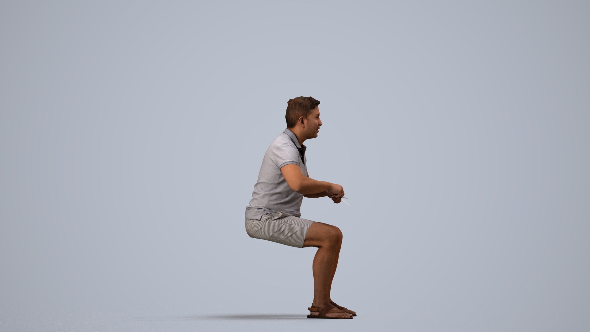 3D scanned man sitting casual, photorealistic archviz people for Enscape and SketchUp, side view render