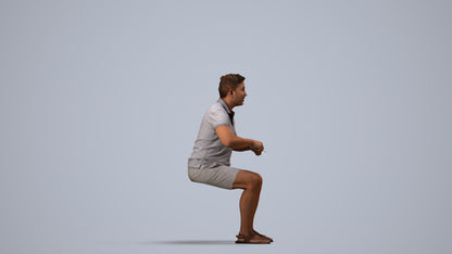 3D scanned man sitting casual, photorealistic archviz people for Enscape and SketchUp, side view render