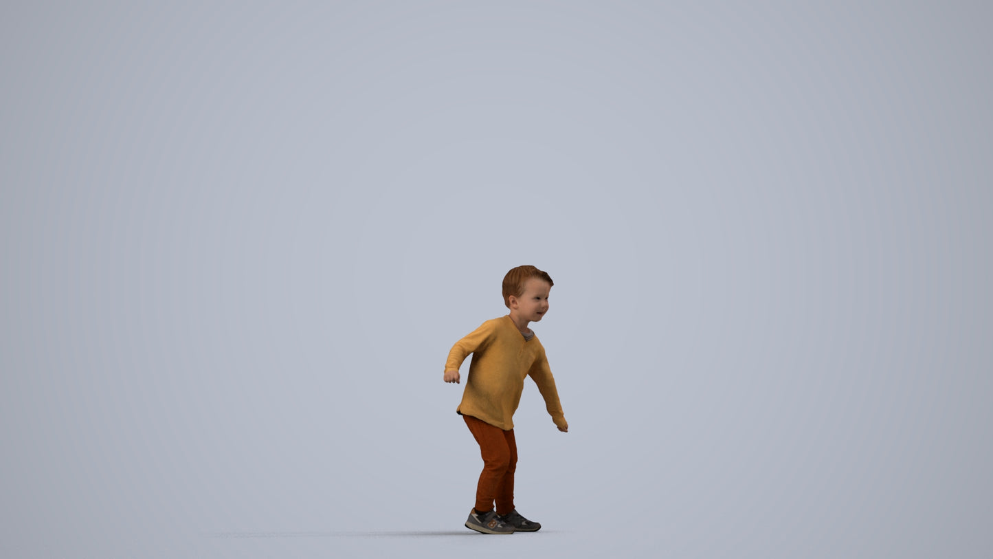 photogrammetry 3D boy casual kids, realistic human model archviz FBX, side view render