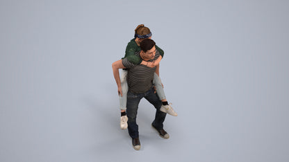 3D scanned girl kids casual, photorealistic archviz people for Enscape and SketchUp, back view render