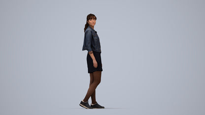 realistic 3D woman casual walking, scanned archviz people for Blender and 3ds Max, top-down view render