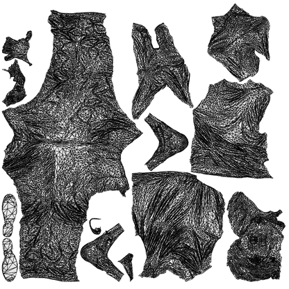 3D people model woman casual standing, scanned human for 3ds Max rendering, wireframe top-down view