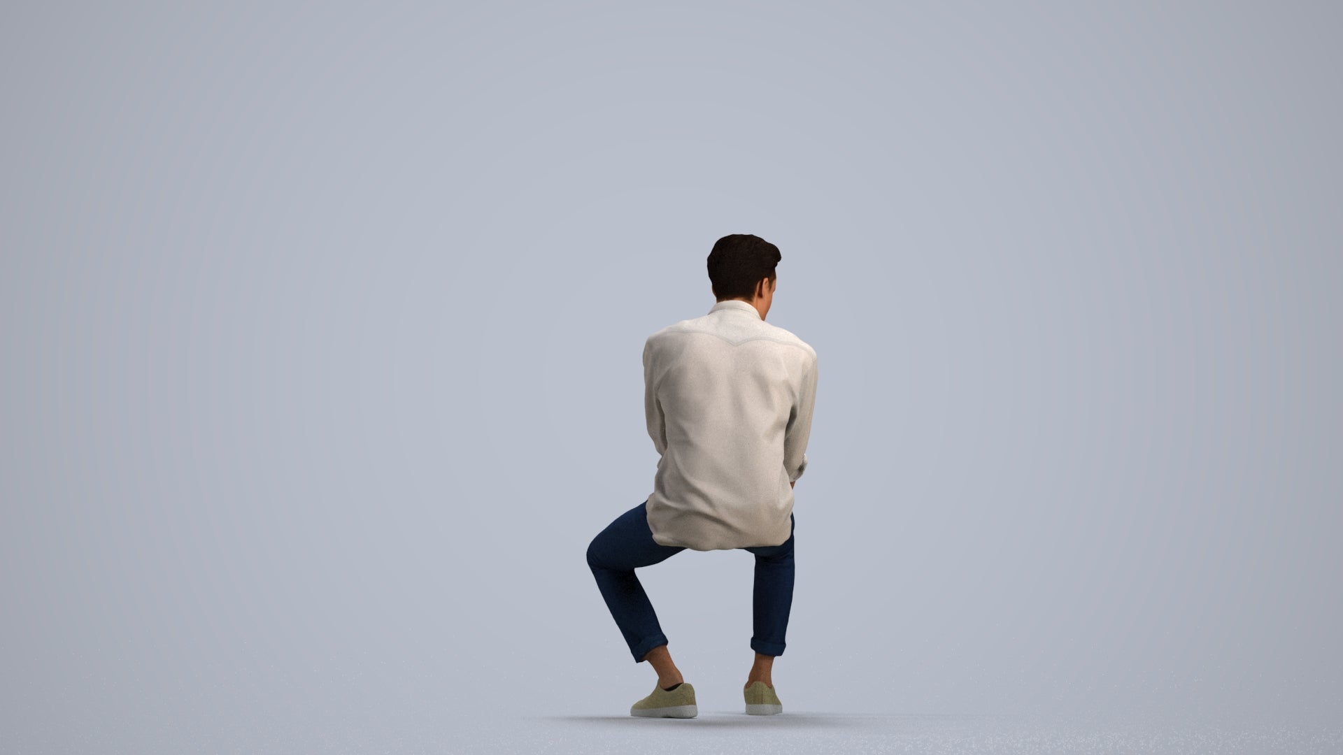 realistic 3D people man casual sitting, render-ready for V-Ray and Corona, FBX OBJ, front view render