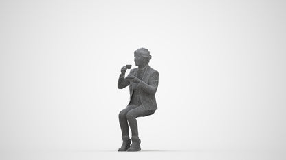 realistic 3D people senior woman business sitting, render-ready for V-Ray and Corona, FBX OBJ, wireframe back view