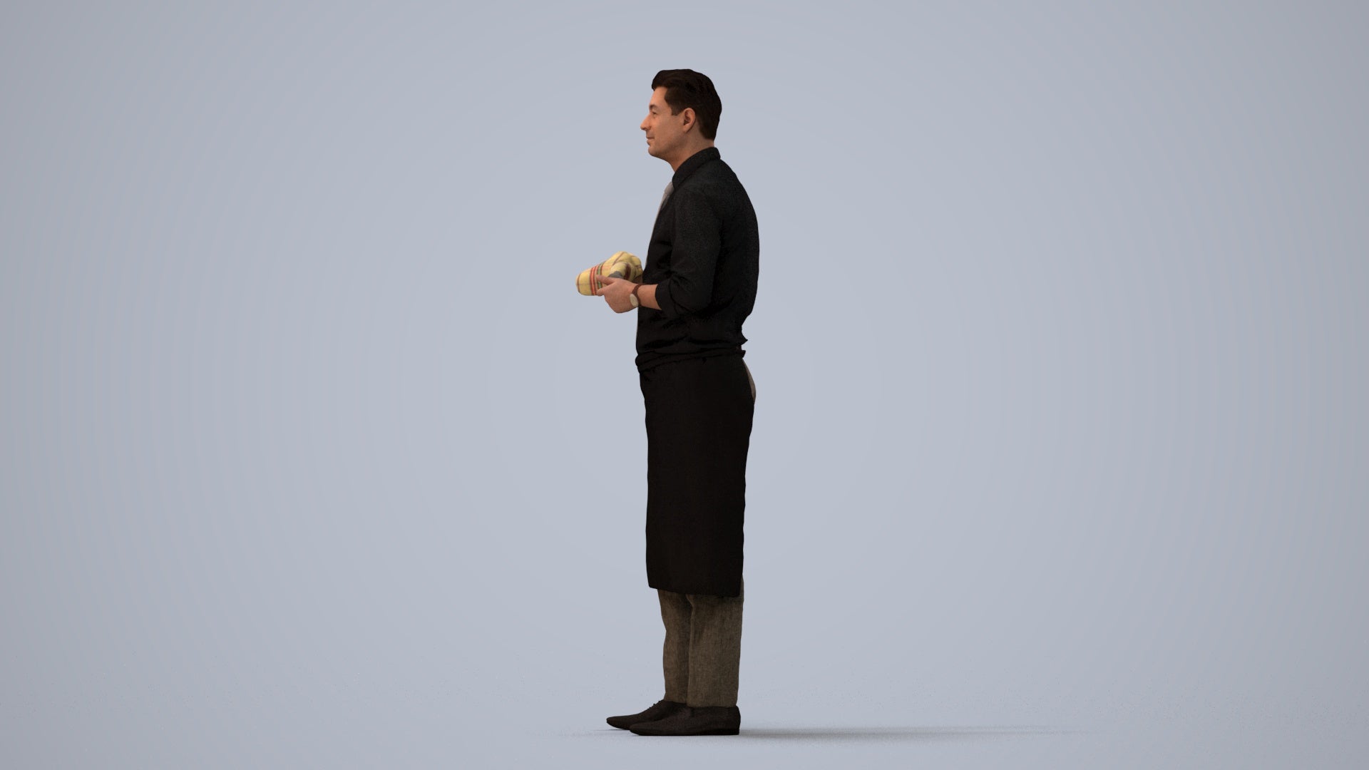 photogrammetry 3D man standing, realistic human model archviz FBX, three-quarter view render