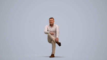 3D human model man casual sitting, photogrammetry scanned person for archviz, standing pose render