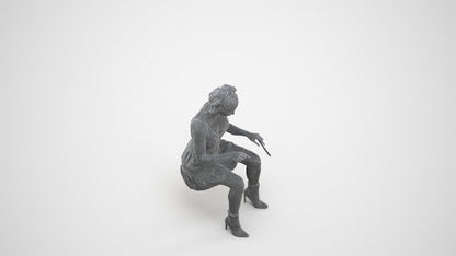3D people model woman casual sitting, scanned human for 3ds Max rendering, wireframe three-quarter view