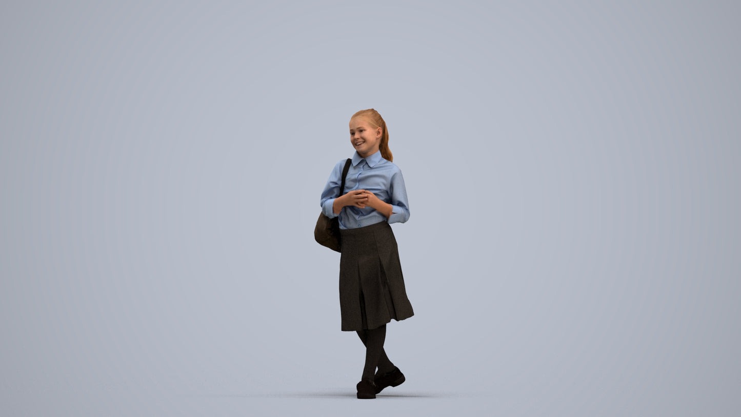 3D human model girl kids, photogrammetry scanned person for archviz, standing pose render