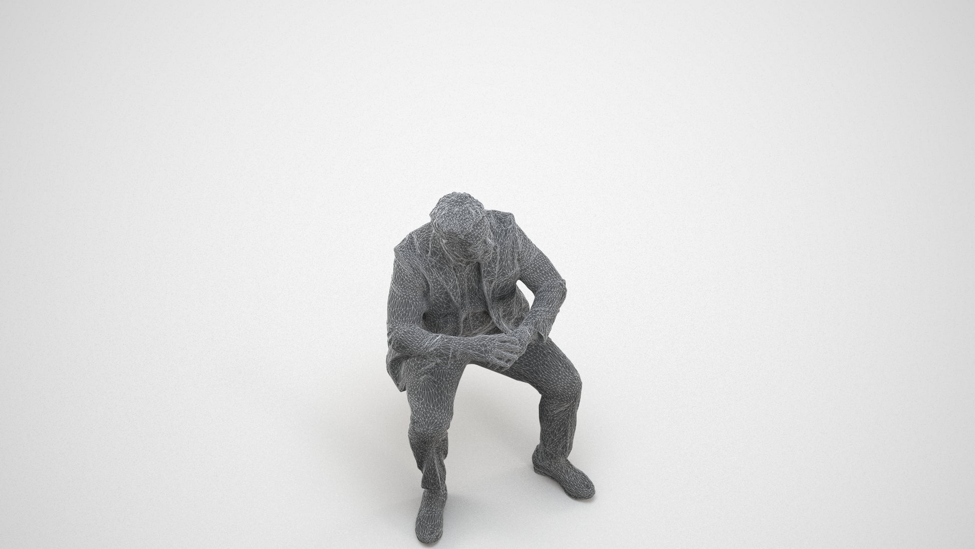 3D people model man business, scanned human for 3ds Max rendering, wireframe three-quarter view