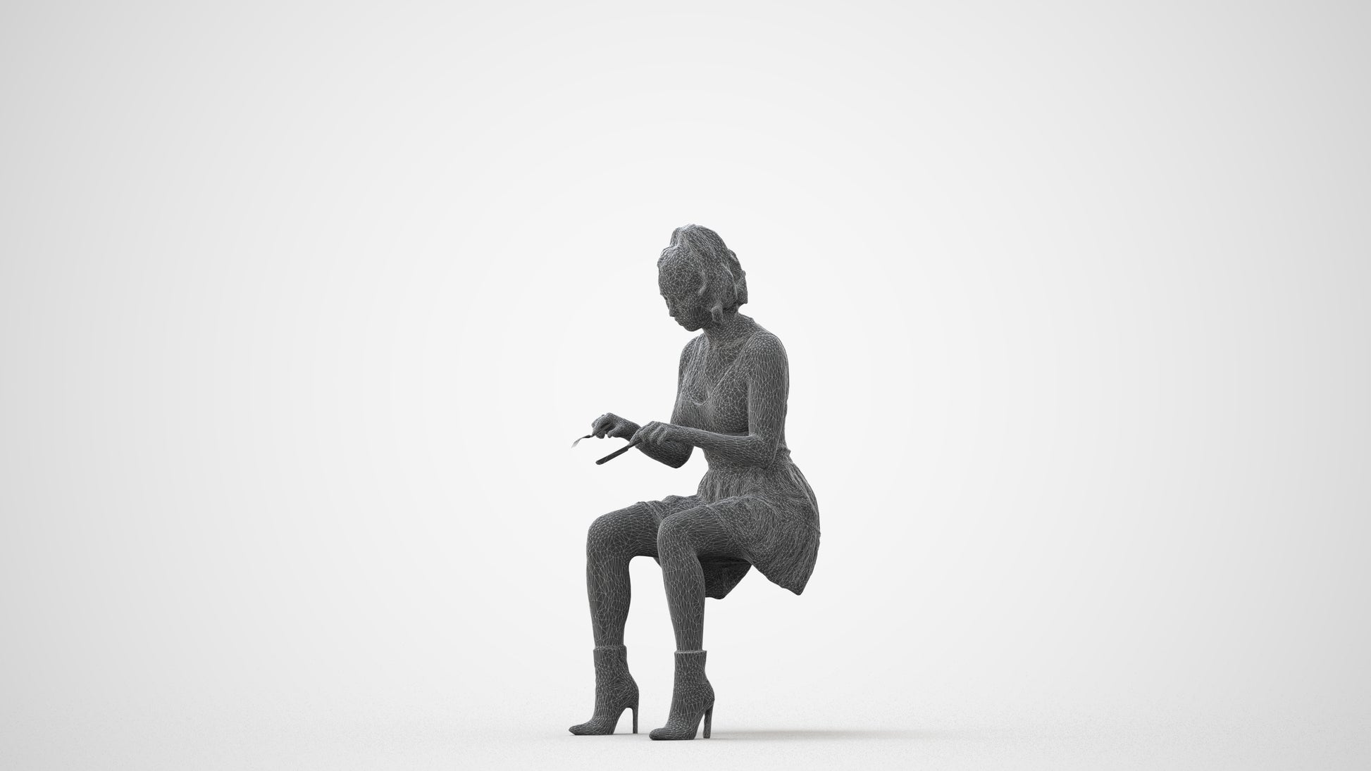 3D people model woman casual sitting, scanned human for 3ds Max rendering, square thumbnail