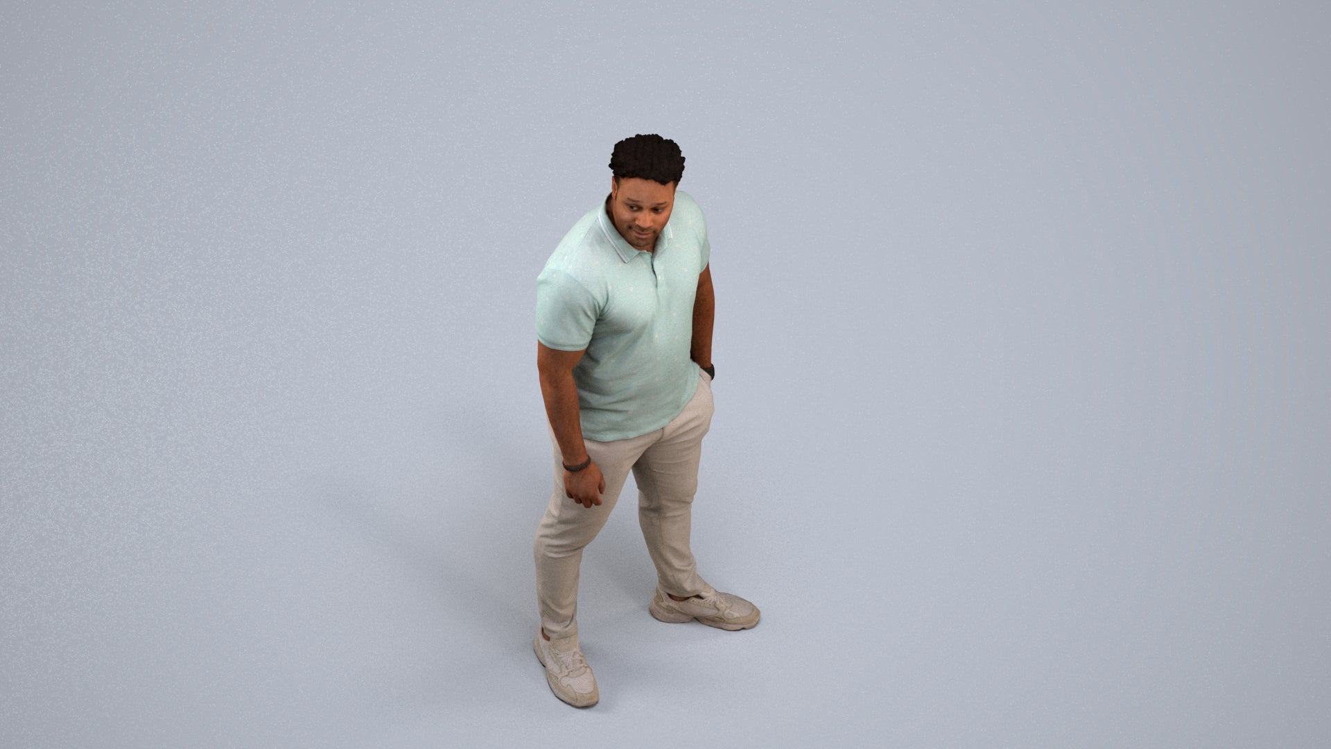 3D human model man casual standing, photogrammetry scanned person for archviz, back view render