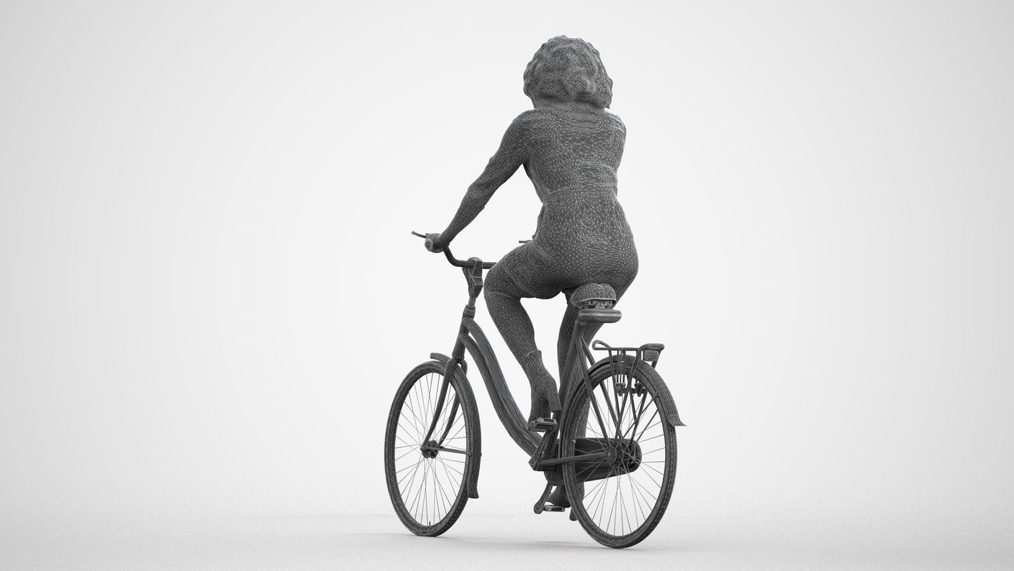 photogrammetry 3D woman casual cycling, realistic human model archviz FBX, wireframe front view