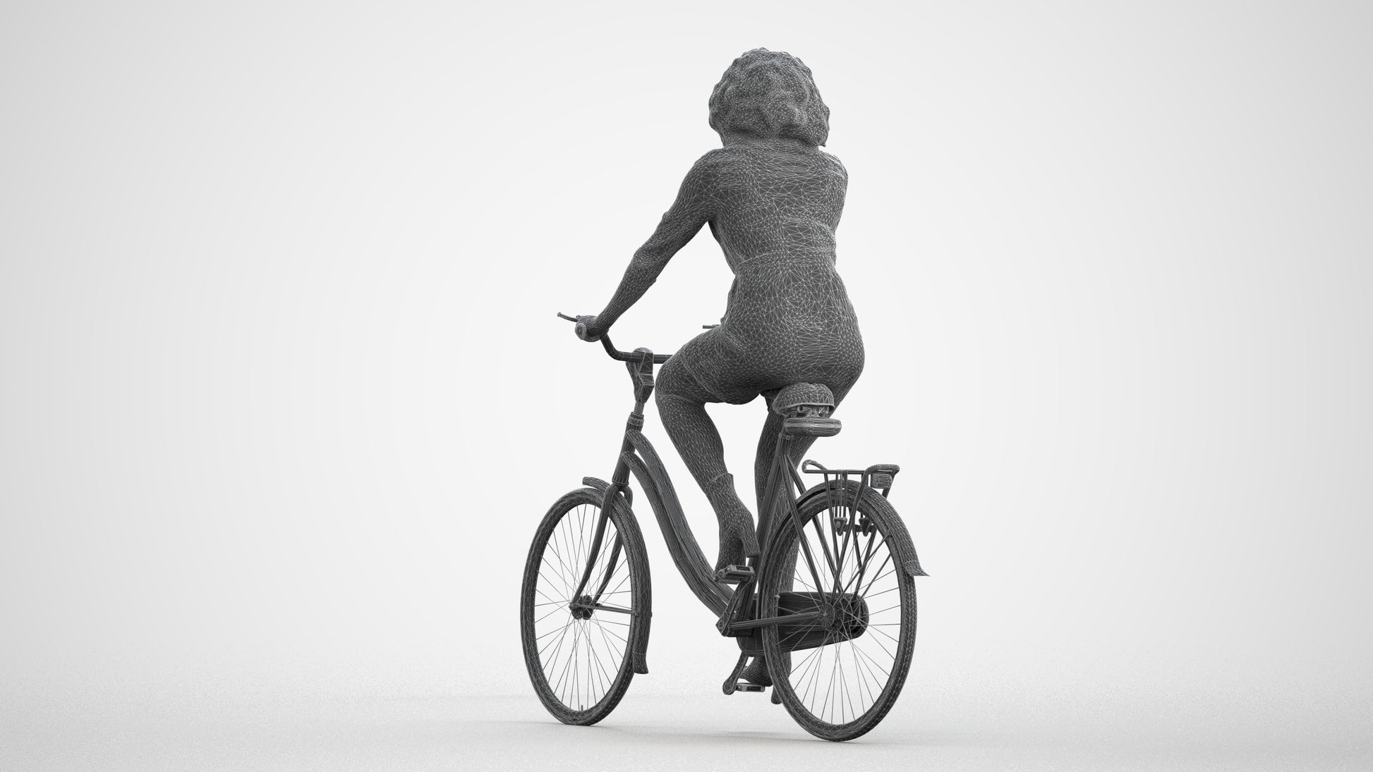 photogrammetry 3D woman casual cycling, realistic human model archviz FBX, wireframe front view