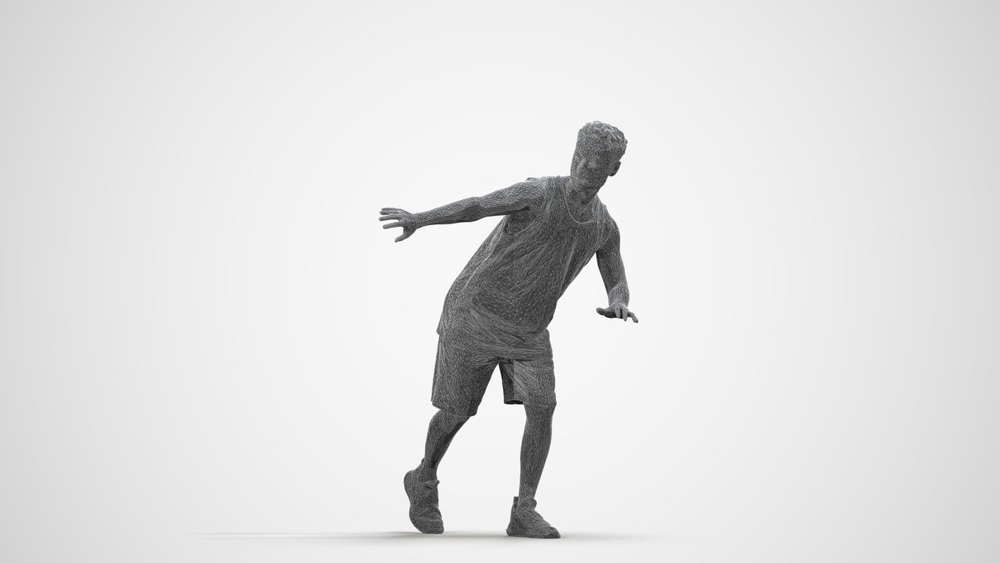 3D people model man sport, scanned human for 3ds Max rendering, wireframe side view