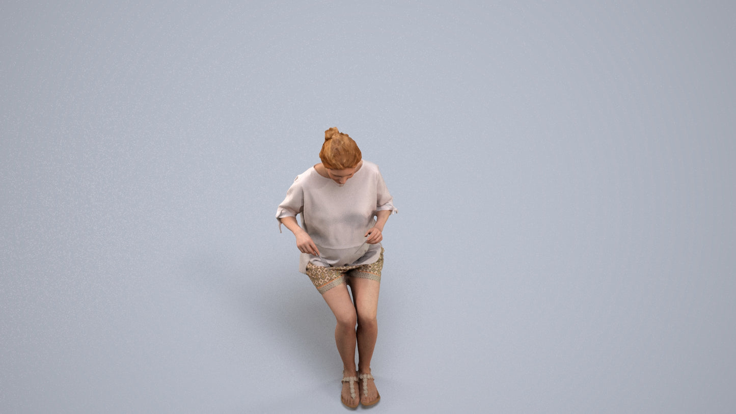 realistic 3D human woman casual sitting, archviz people FBX OBJ for Blender, back view render