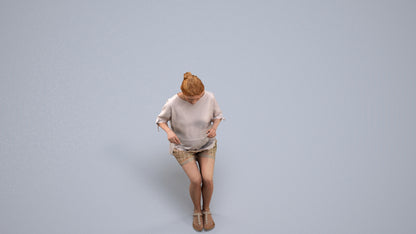 realistic 3D human woman casual sitting, archviz people FBX OBJ for Blender, back view render