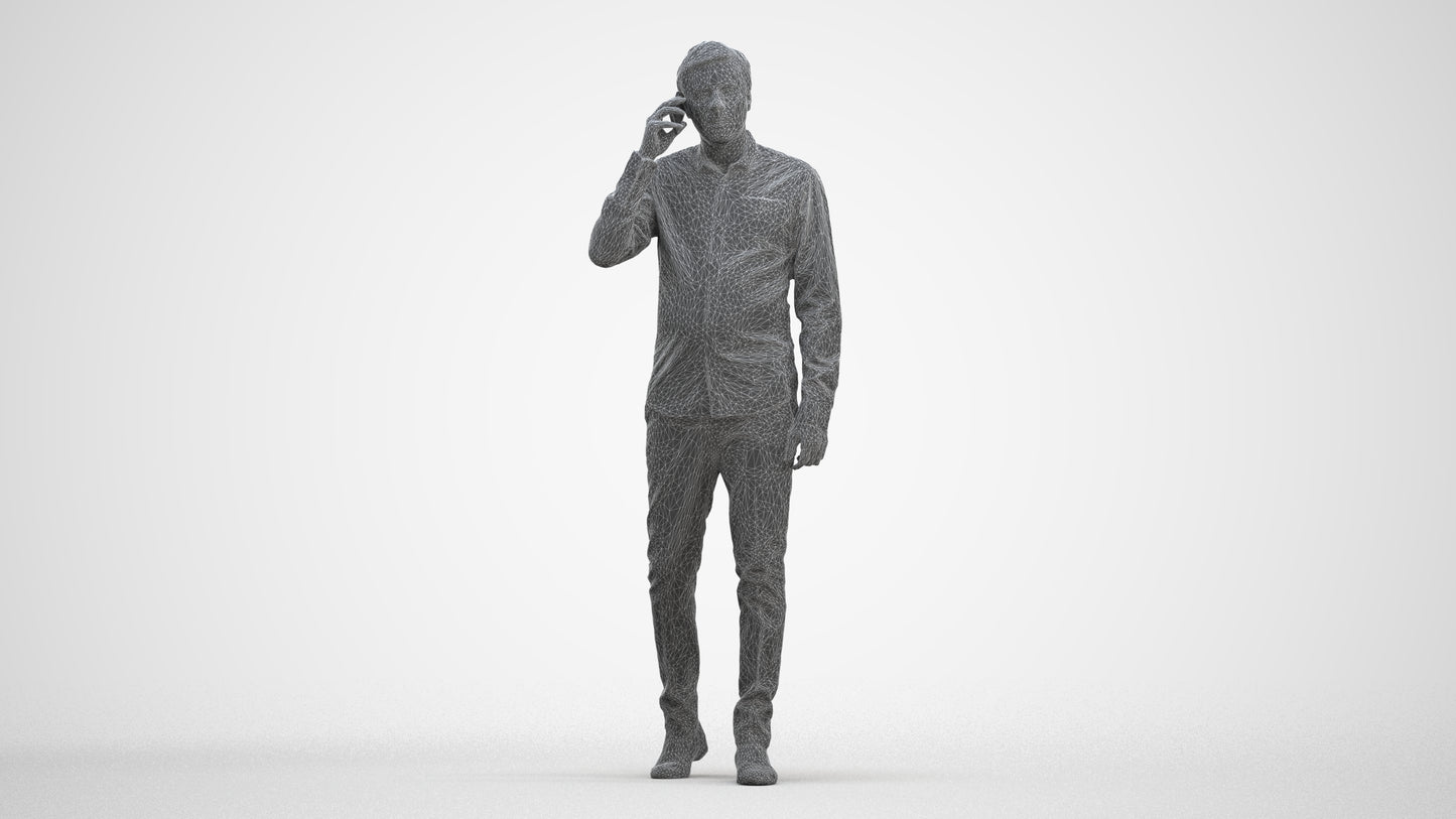 3D scanned man walking business, photorealistic archviz people for Enscape and SketchUp, three-quarter front view render