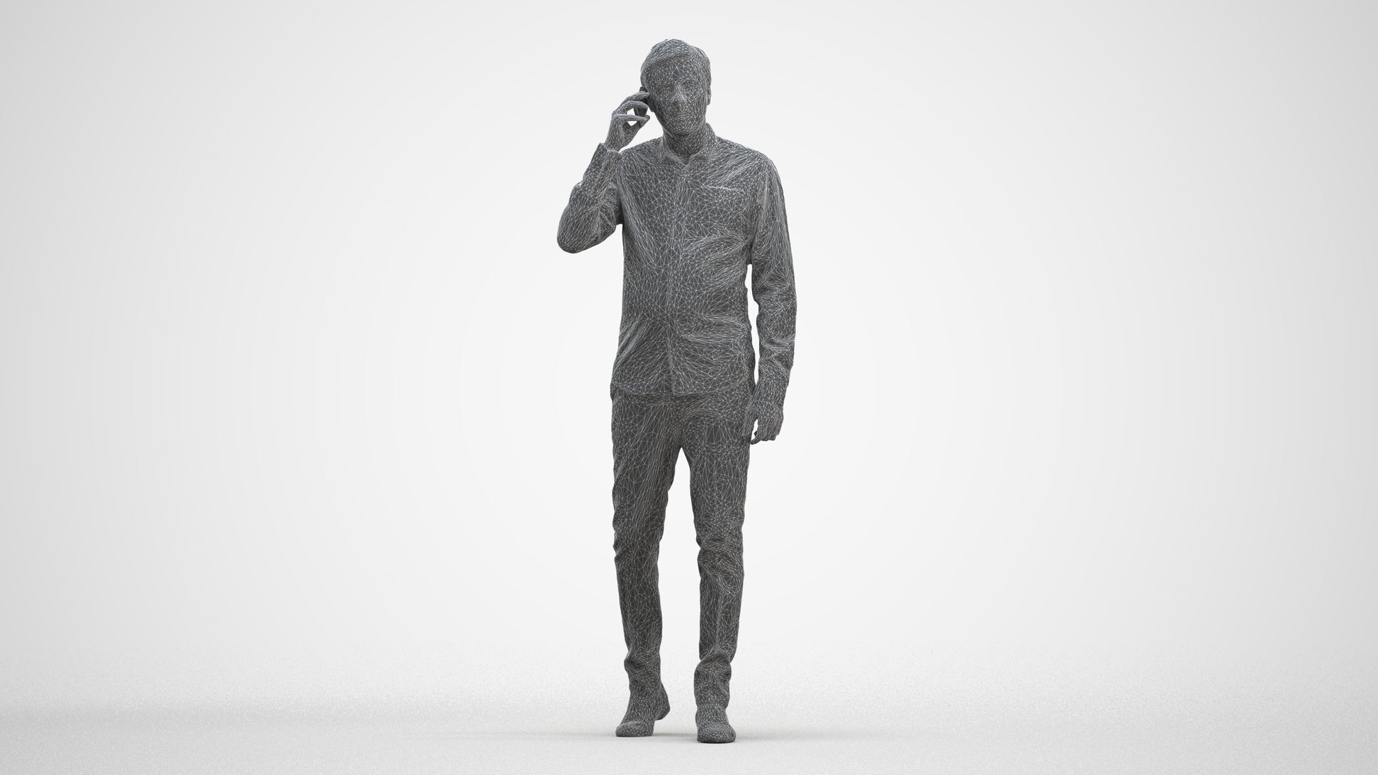 3D scanned man walking business, photorealistic archviz people for Enscape and SketchUp, three-quarter front view render