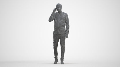 3D scanned man walking business, photorealistic archviz people for Enscape and SketchUp, three-quarter front view render