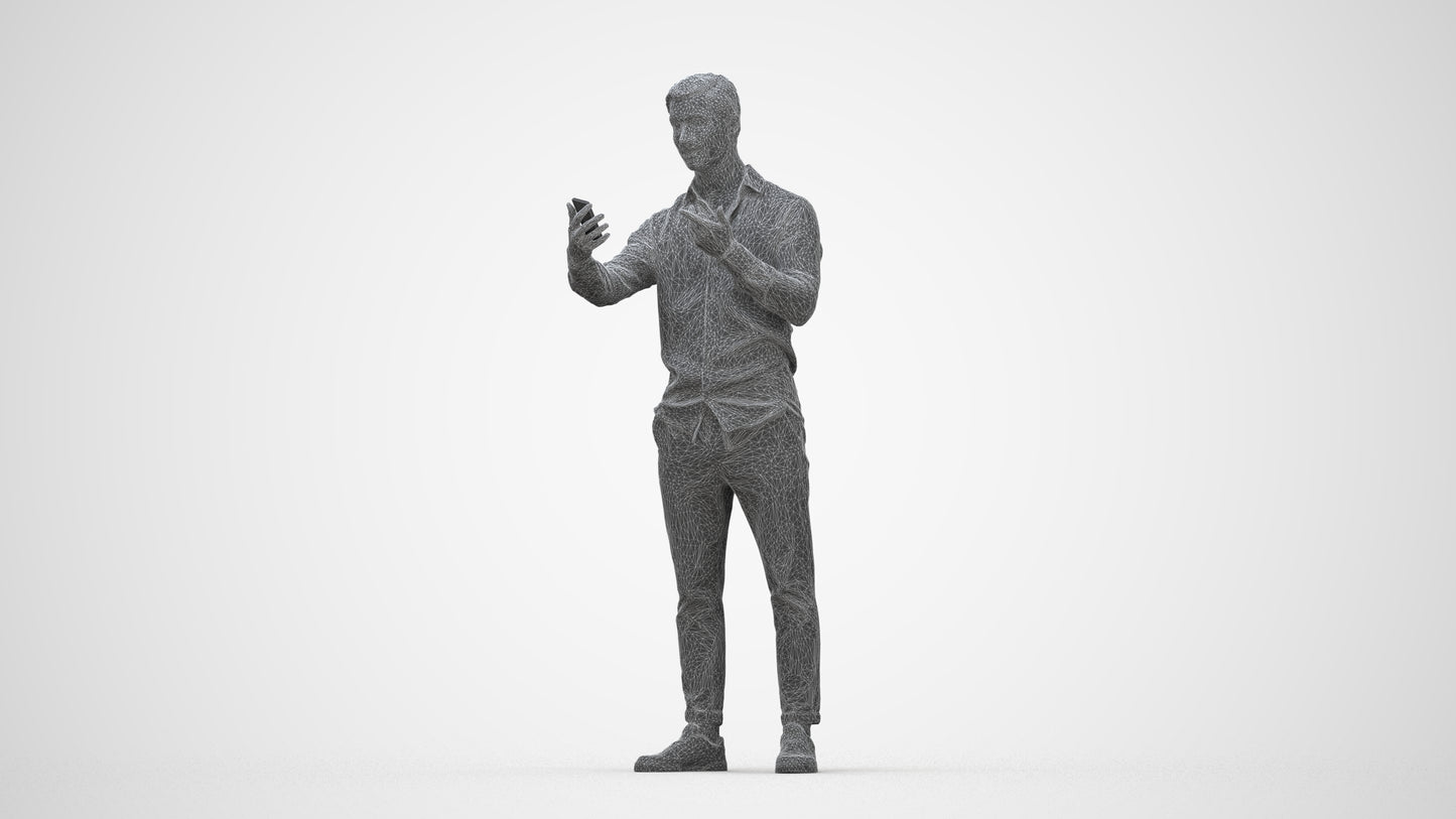 photogrammetry 3D man casual standing, realistic human model archviz FBX, wireframe back view