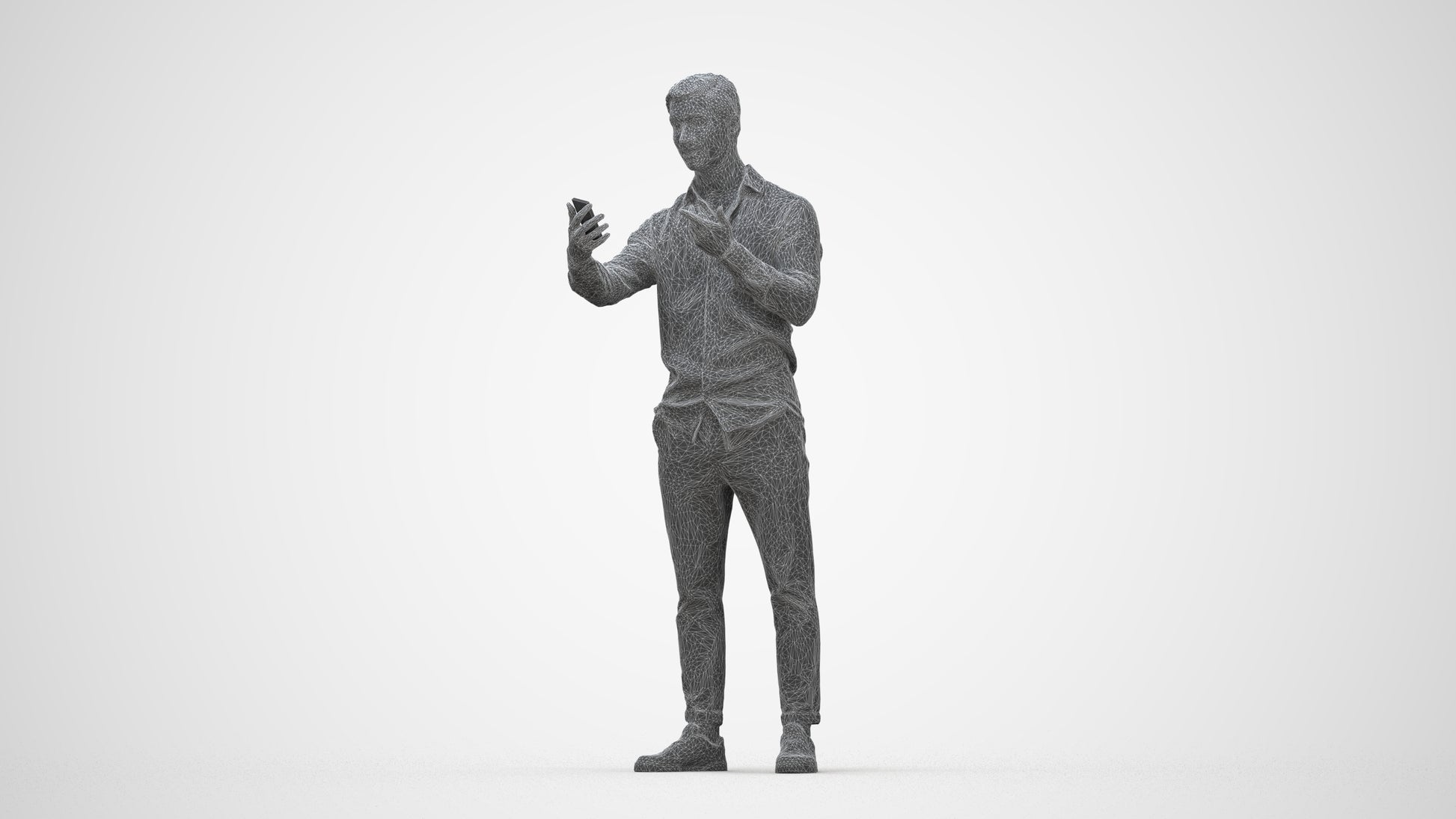 photogrammetry 3D man casual standing, realistic human model archviz FBX, wireframe back view