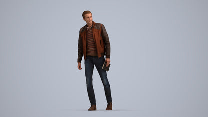 3D people model man casual walking, scanned human for 3ds Max rendering, top-down view render