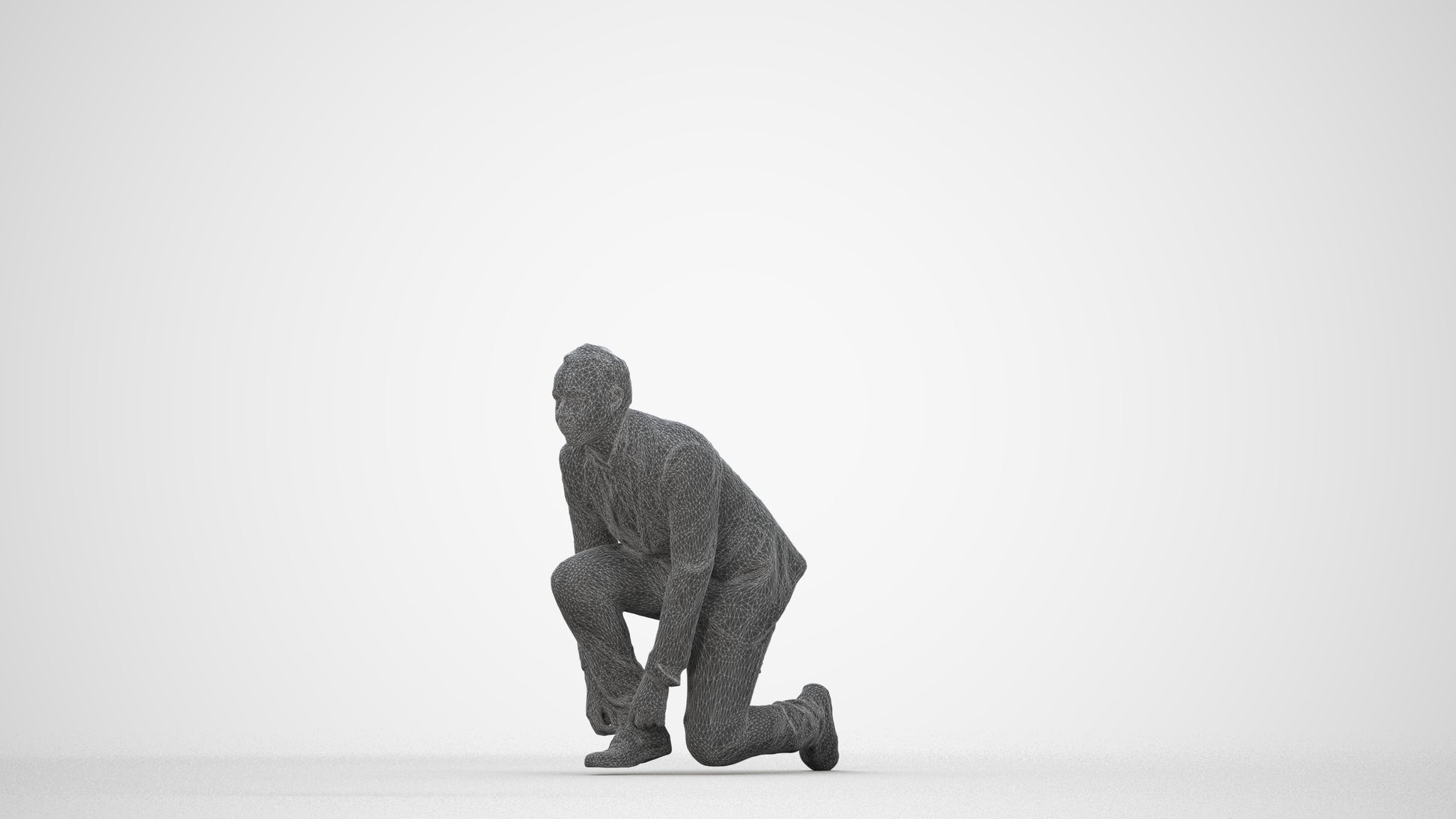 scanned 3D man business standing, photogrammetry people for Enscape and V-Ray, wireframe back view