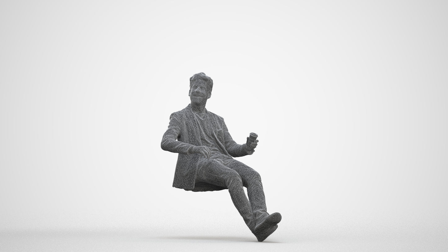 3D human model man casual business, photogrammetry scanned person for archviz, three-quarter front view render