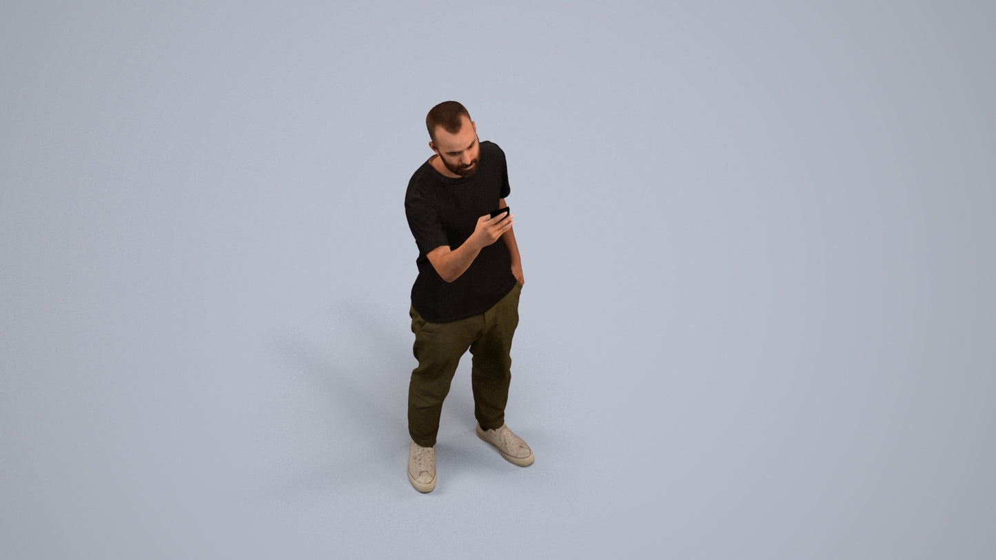 3D people model man casual standing, scanned human for 3ds Max rendering, back view render