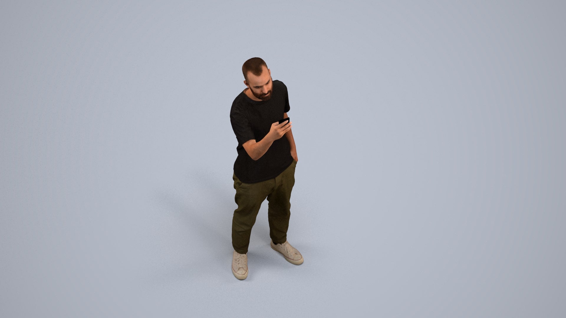 3D people model man casual standing, scanned human for 3ds Max rendering, back view render