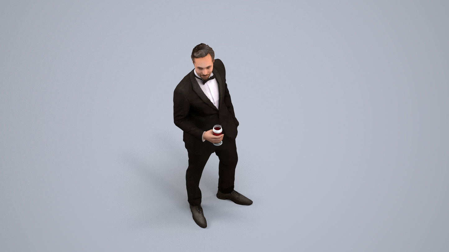 scanned 3D man formal formalaffairs, photogrammetry people for Enscape and V-Ray, back view render