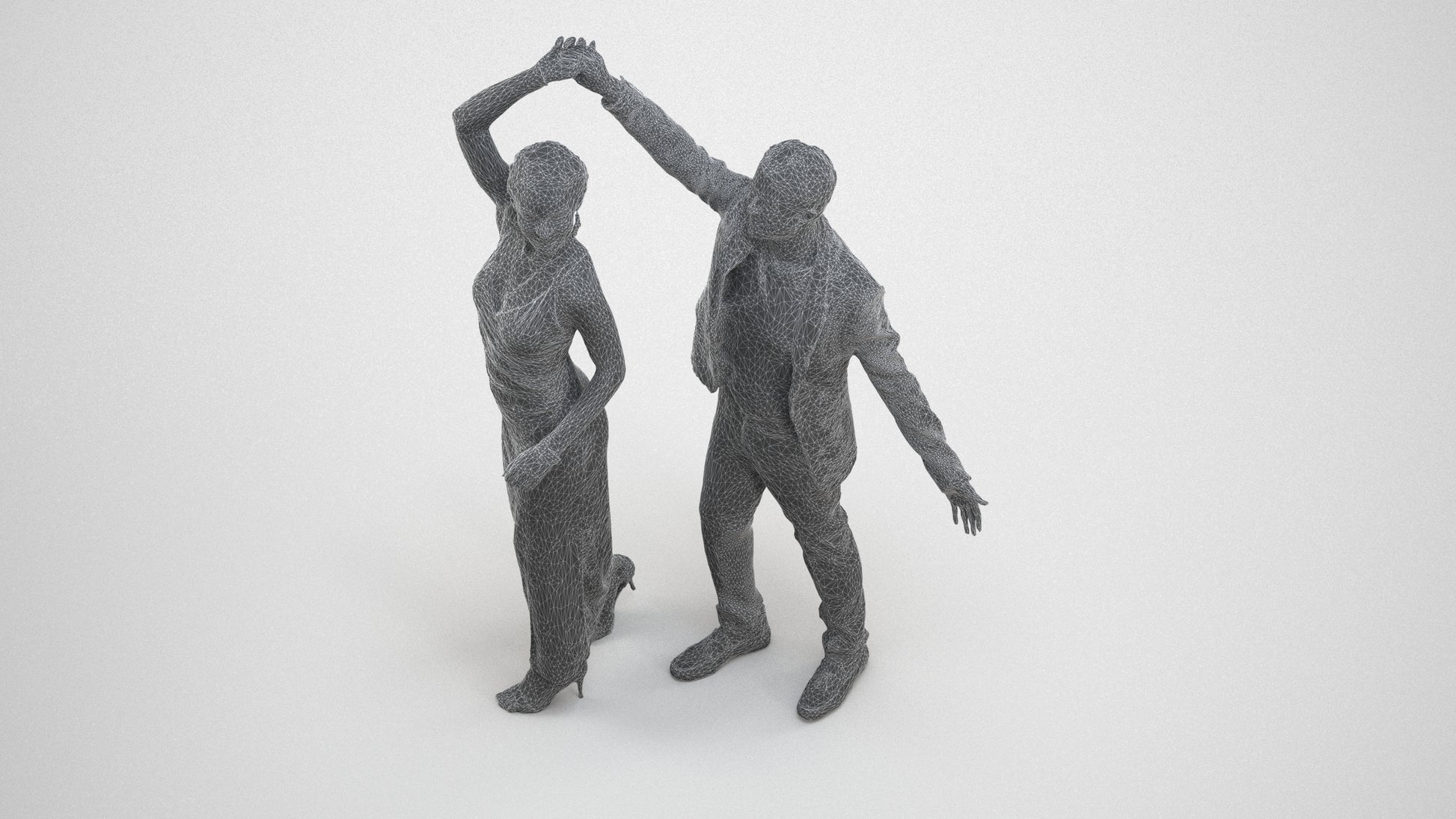 scanned 3D woman formal dancing, photogrammetry people for Enscape and V-Ray, wireframe three-quarter view