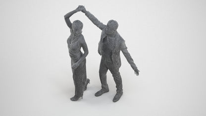 scanned 3D woman formal dancing, photogrammetry people for Enscape and V-Ray, wireframe three-quarter view