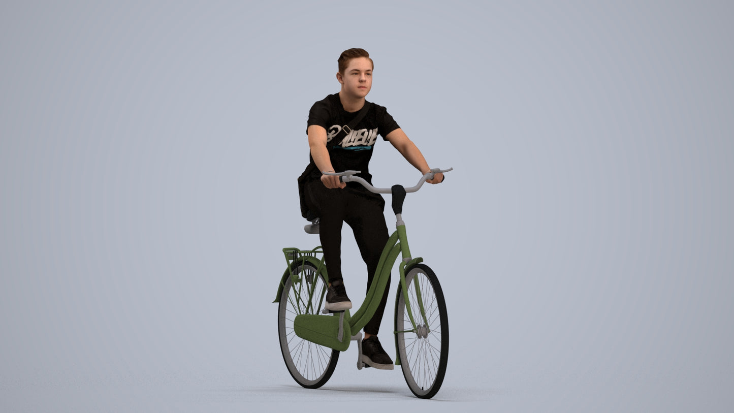 3D people model boy casual cycling, scanned human for 3ds Max rendering, standing pose render