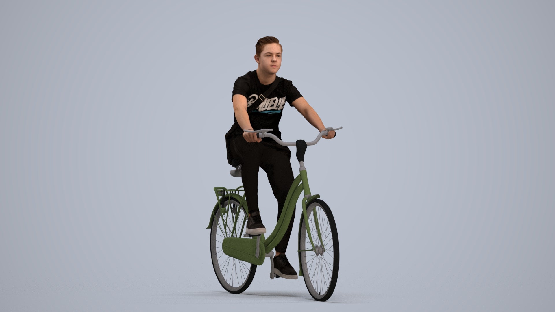 3D people model boy casual cycling, scanned human for 3ds Max rendering, standing pose render