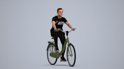 3D people model boy casual cycling, scanned human for 3ds Max rendering, standing pose render