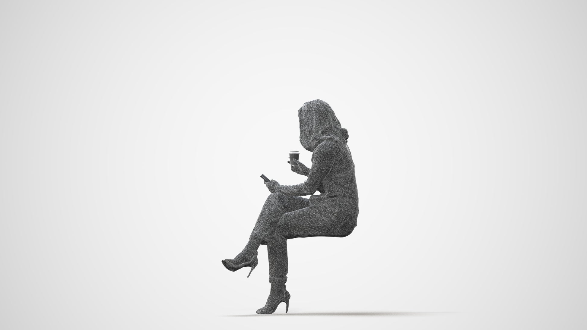 scanned 3D woman casual sitting, photogrammetry people for Enscape and V-Ray, square thumbnail