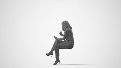 scanned 3D woman casual sitting, photogrammetry people for Enscape and V-Ray, square thumbnail