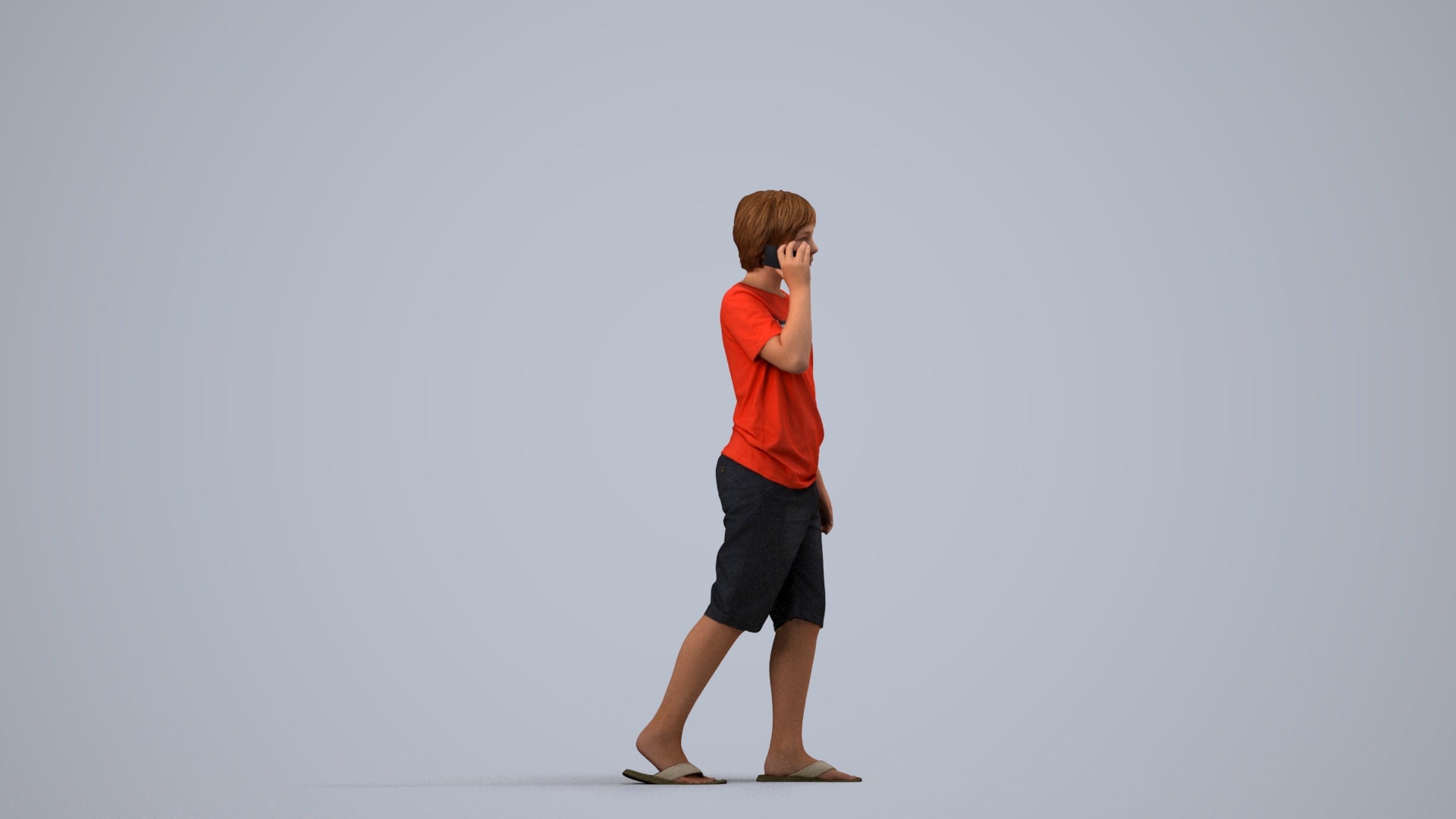 3D human model boy casual kids, photogrammetry scanned person for archviz, side view render