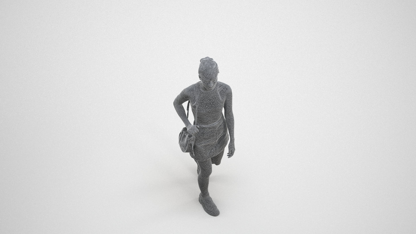 scanned 3D woman casual walking, photogrammetry people for Enscape and V-Ray, wireframe three-quarter view