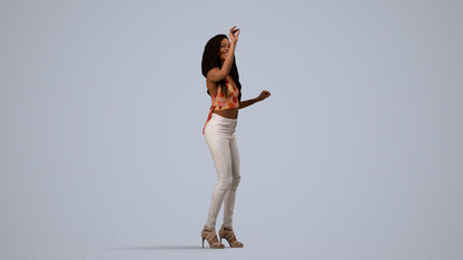 3D human model woman casual standing, photogrammetry scanned person for archviz, side view render