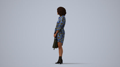 realistic 3D woman casual standing, scanned archviz people for Blender and 3ds Max, three-quarter view render