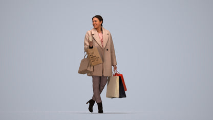 realistic 3D woman business shopping, scanned archviz people for Blender and 3ds Max, top-down view render