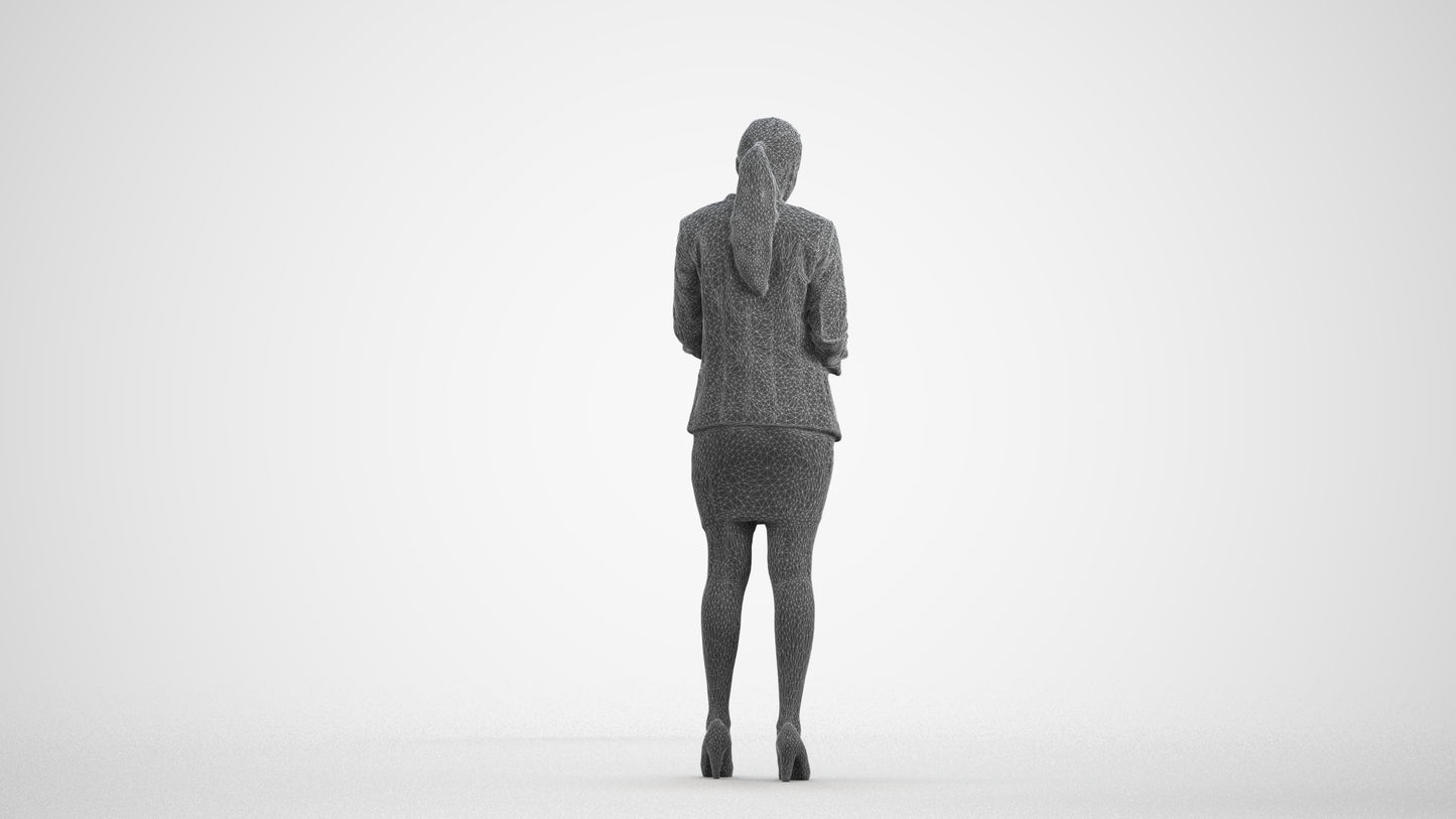 3D people model woman business, scanned human for 3ds Max rendering, wireframe front view