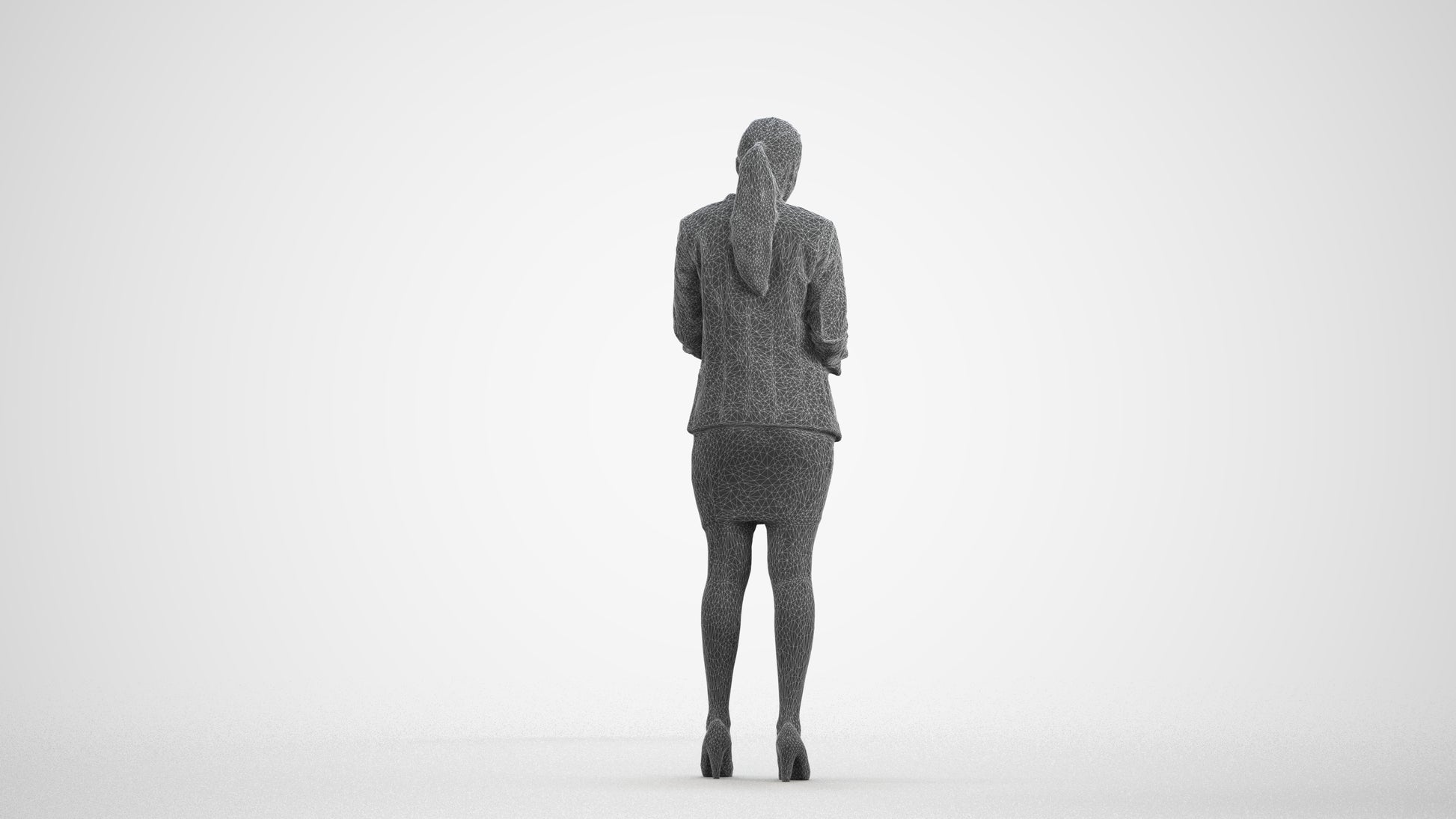 3D people model woman business, scanned human for 3ds Max rendering, wireframe front view