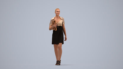 realistic 3D woman business standing, scanned archviz people for Blender and 3ds Max, top-down view render