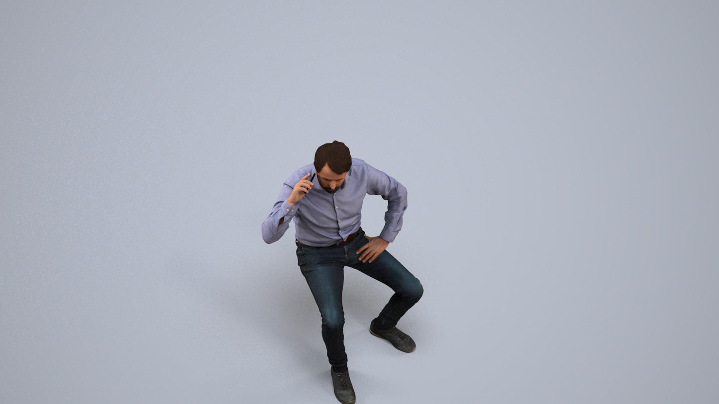 realistic 3D man business sitting, scanned archviz people for Blender and 3ds Max, back view render